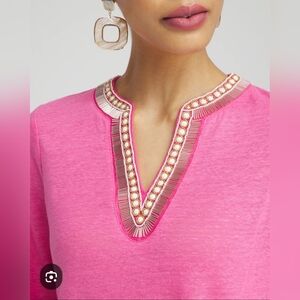 CHICO'S Linen Embellished Pink Tunic Size 3 (XL)  #834